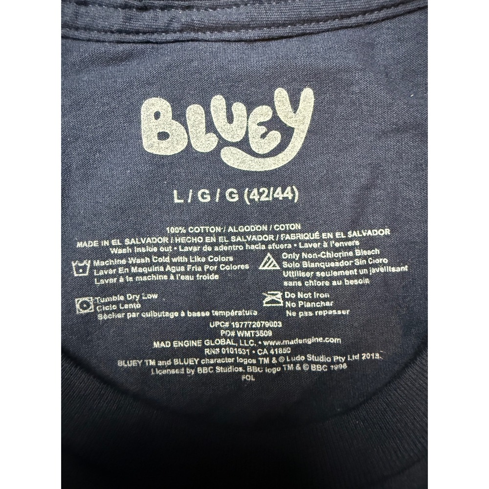 Bluey Whaddup Party People Navy Blue Graphic T-Shirt Mens Large L Cotton New - Picture 7 of 7